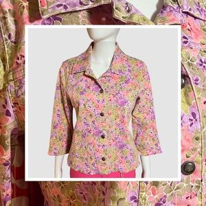 Christopher & Banks Pink and Purple Floral Jean Jacket